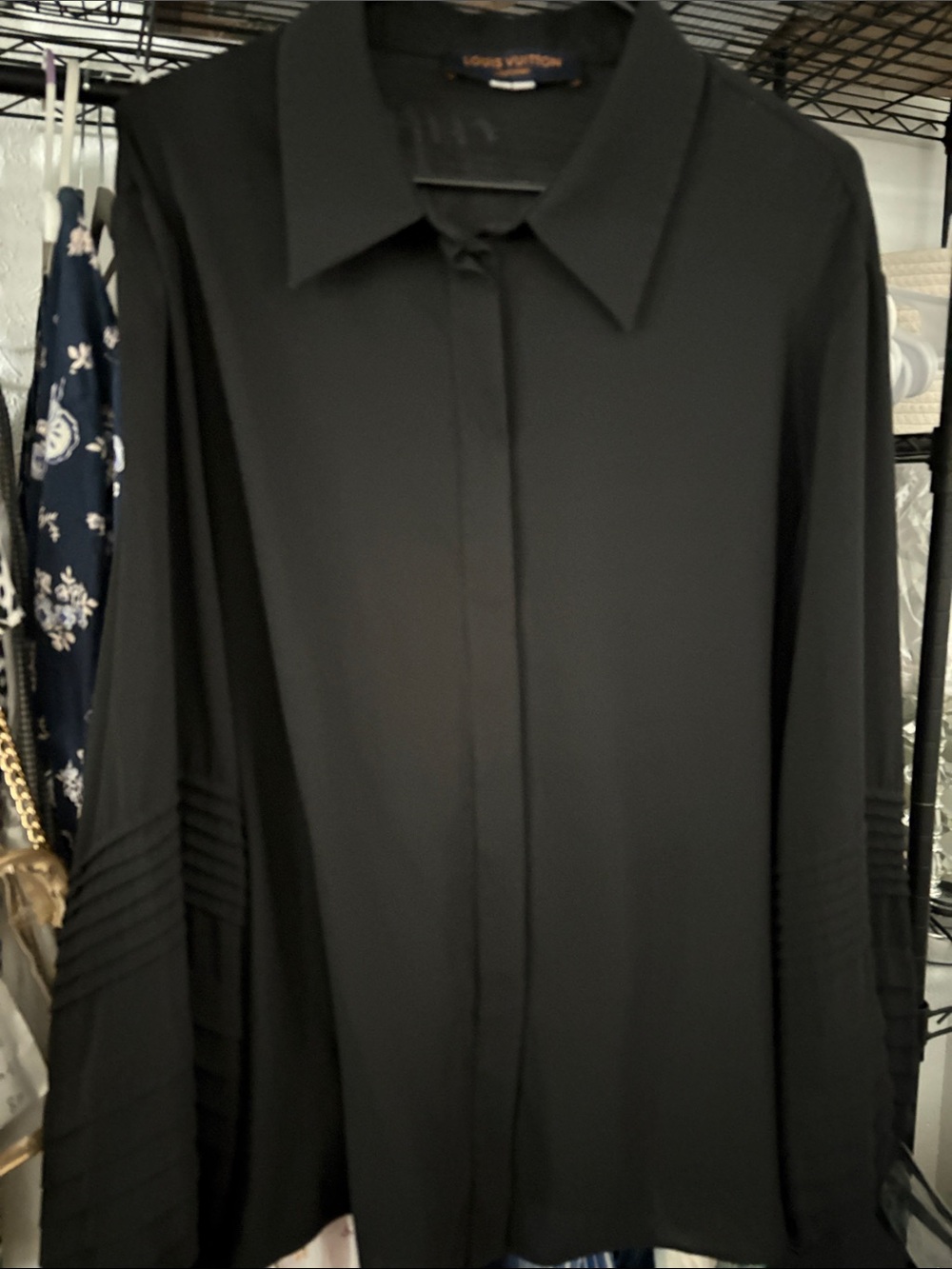 Louis Vuitton Black Long-Sleeve Pleated Cuff Blouse